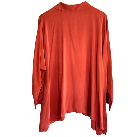 Eileen Fisher Silk Tunic Top M Blouse Shirt Rust Orange Red Capsule Minimalist - Picture 2 of 6